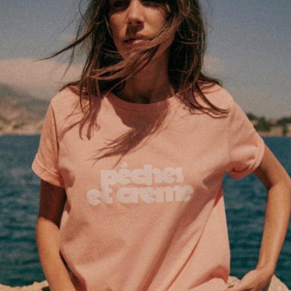 Sezane Peach Graphic Short Sleeve Tee - Light Peach with White Logo